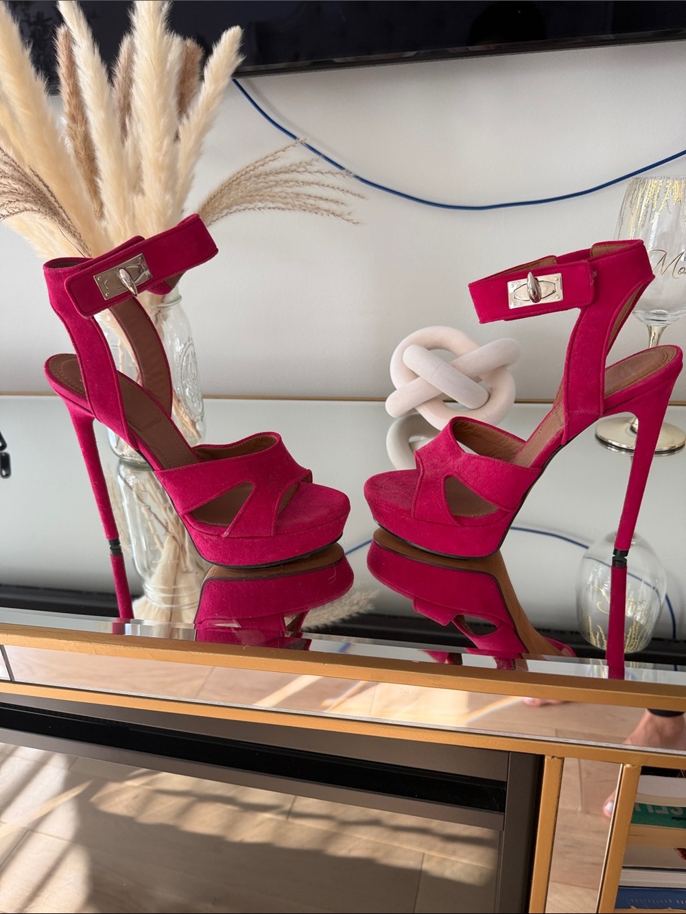 Givenchy Fuchsia Suede Platform Ankle-Strap Heels